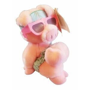 Vintage Dakin Stuffed Animal Pink Pig Plush 1987 Sitting Sun Bathing Small 7.5"